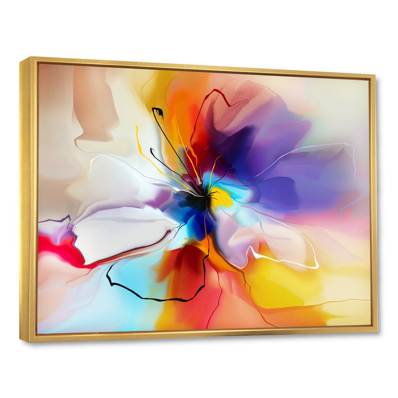Designart - Creative Flower in Multiple Colors - Large Floral Framed Canvas art